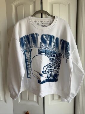 Pressbox White Sweatshirt with Navy Collegiate Graphic